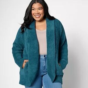 Barefoot Dreams CozyChic Diamond Circle Cardigan Midnight Teal Size L